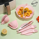 Silicone Air Fryer Baking Pan 7-piece Cake Baking Pan Microwave Oven Tray Food Clip Oil Brush Anti-scald Hand Clip Diy Set