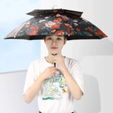 Sunshade Umbrella Wind and Water Resistant Umbrella for Women Headworn Rain Hat Fishing Wearable Folding Hat Large Bamboo Hat