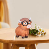 Tabletop Cow Sculpture Tabletop Wear Glasses Cow Statue 3D Resin Outdoor Statues Mini Cattles For Living Room Entrance Hall