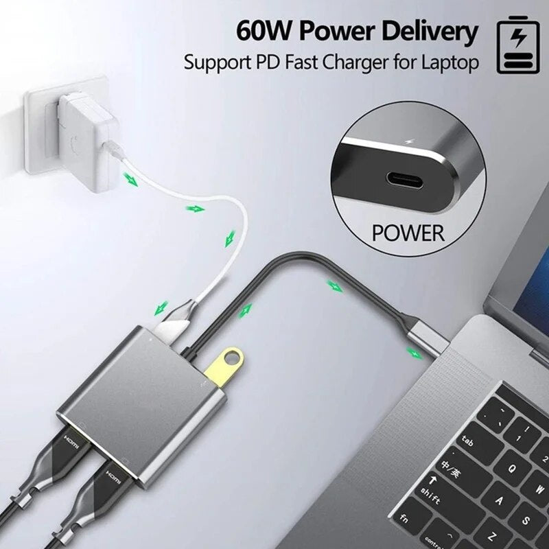 Type-c Hub To Dual Hdmi Pd Usb3.0 Hub Mobile Phone Laptop Multi-port Docking Station