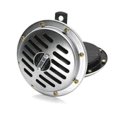Universal Loud Car Horn Speaker Motorcycle Siren Dual Tone Electric Pump Loud Air Horn 12V Off-road Grille Horn Adapter Silver