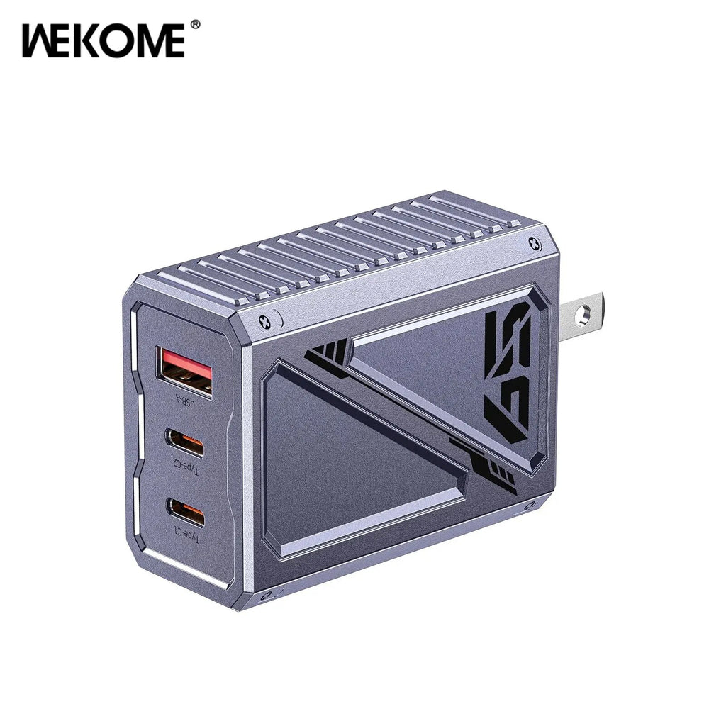 WEKOME 65W GaN Fast Charge Charger Type C Phone Charger 3 Ports Mecha Style for Macbook Pro iPhone 15 Pro Max Samsung S22 Xiaomi