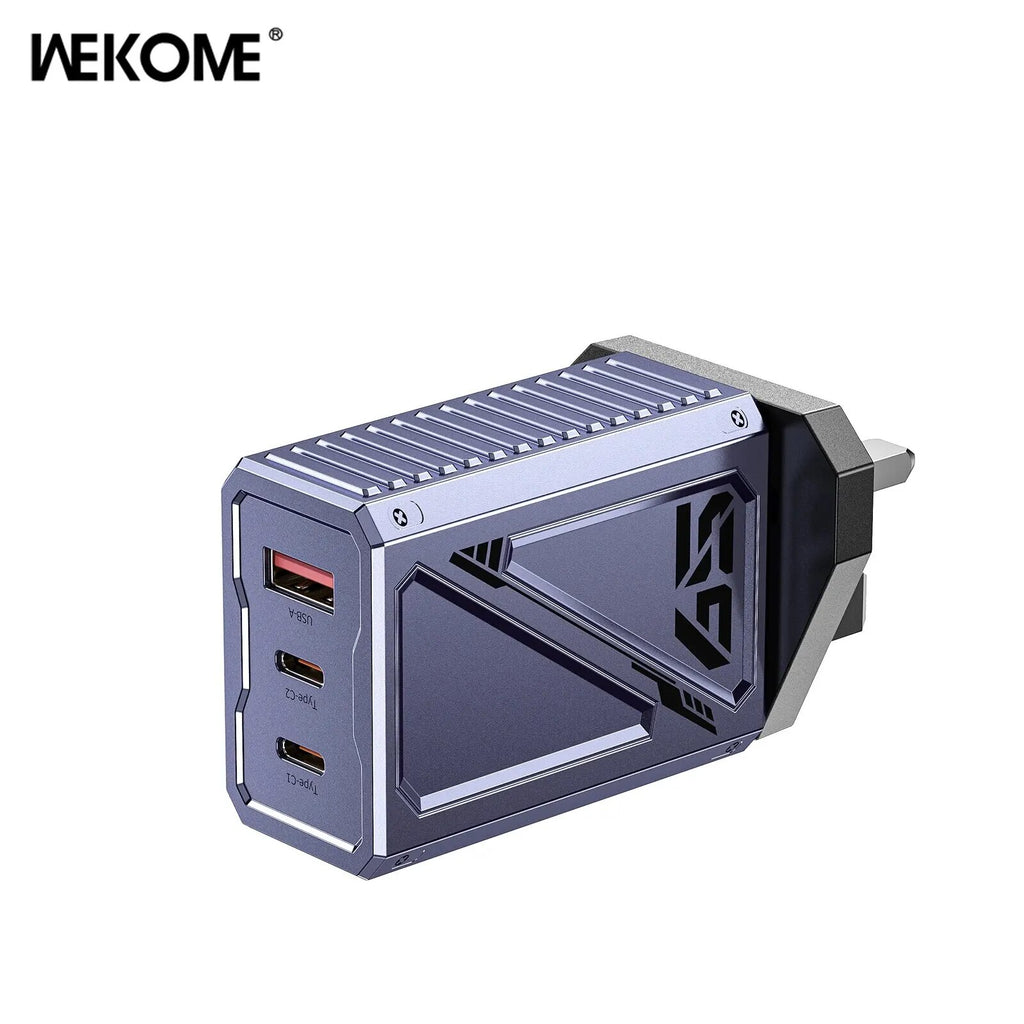 WEKOME 65W GaN Fast Charge Charger Type C Phone Charger 3 Ports Mecha Style for Macbook Pro iPhone 15 Pro Max Samsung S22 Xiaomi