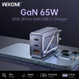 WEKOME 65W GaN Fast Charge Charger Type C Phone Charger 3 Ports Mecha Style for Macbook Pro iPhone 15 Pro Max Samsung S22 Xiaomi