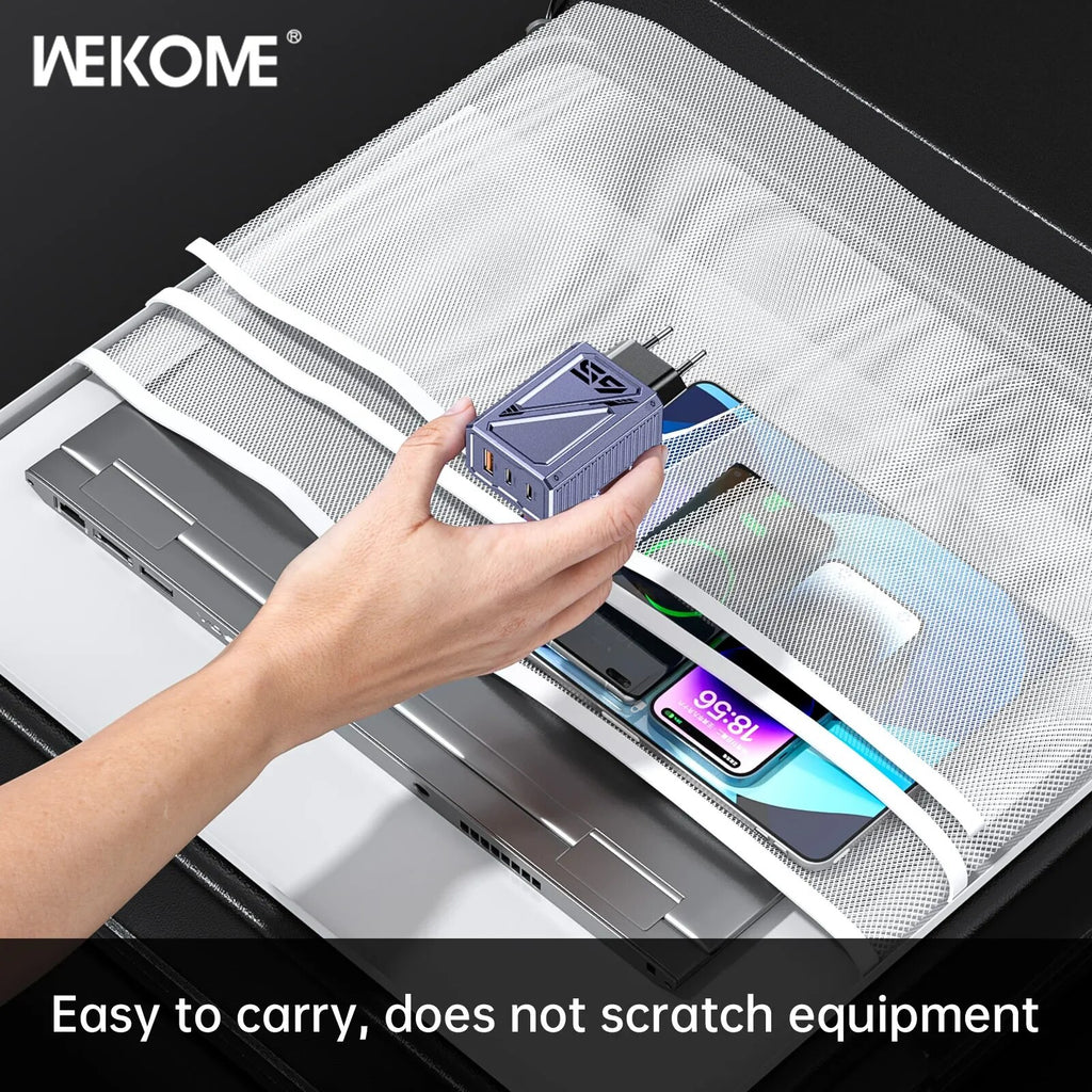 WEKOME 65W GaN Fast Charge Charger Type C Phone Charger 3 Ports Mecha Style for Macbook Pro iPhone 15 Pro Max Samsung S22 Xiaomi