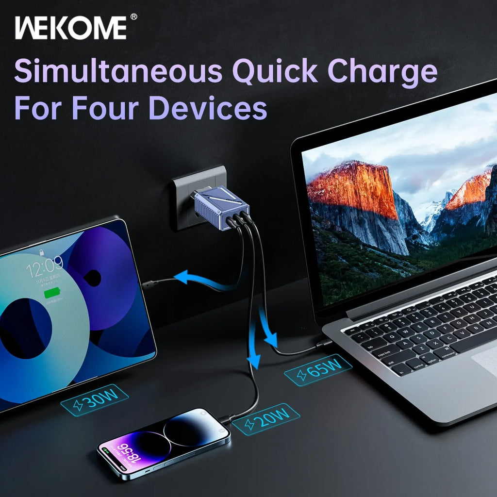 WEKOME 65W GaN Fast Charge Charger Type C Phone Charger 3 Ports Mecha Style for Macbook Pro iPhone 15 Pro Max Samsung S22 Xiaomi