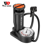 WEST BIKING 140 PSI Home Foot Pump With Gauge Bicycle Tire Basketball Inflatable Pool Inflator Presta Schrader Bike Accessories