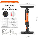 WEST BIKING 160PSI Bicycle Air Pump High Pressure Gauge Floor Pump Hidden Storage Handle Portable Tire Inflator Extension Hose