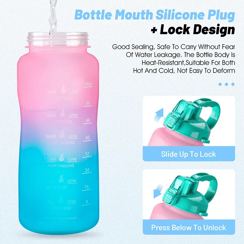 WEST BIKING 2L Fitness Water Bottle Gradient Color Cycling Running Sport Large Capacity Portable Bottle With Cleaning Cup Brush