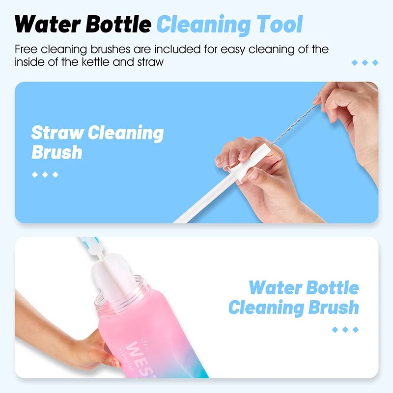 WEST BIKING 2L Fitness Water Bottle Gradient Color Cycling Running Sport Large Capacity Portable Bottle With Cleaning Cup Brush