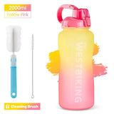 WEST BIKING 2L Fitness Water Bottle Gradient Color Cycling Running Sport Large Capacity Portable Bottle With Cleaning Cup Brush