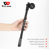 WEST BIKING 300PSI High Pressure Bicycle Air Fork Shock Pump With Gauge & Hose Portable Road Bike Tire Inflator MTB Accessories