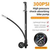 WEST BIKING 300PSI High Pressure Bicycle Air Fork Shock Pump With Gauge & Hose Portable Road Bike Tire Inflator MTB Accessories