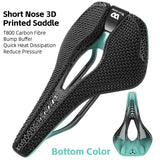 WEST BIKING 3D Printed Road Bike Seat T800 Carbon Speed Saddle Lightweight Short Nose Racing Bike Saddle Bicycle Parts