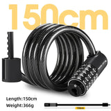 WEST BIKING 90-150cm Anti Theft Bicycle Lock 5-Digit Combination Security Cable Lock Waterproof  E-Bike Motorcycle Wire Lock