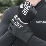 WEST BIKING Autumn Winter Cycling Thermal Gloves Man Touch Screen Full Finger Gloves SBR Shock Absorption Reflective Bike Gloves