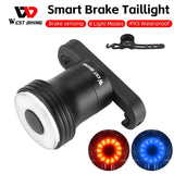WEST BIKING Bicycle Rear Light Brake Sensor Red Blue Bike Flash Light USB Rechargeable High Visibility Aluminum MTB Taillights
