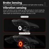 WEST BIKING Bicycle Rear Light Brake Sensor Red Blue Bike Flash Light USB Rechargeable High Visibility Aluminum MTB Taillights