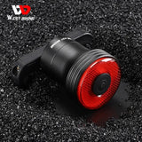 WEST BIKING Bicycle Smart Brake Rear Light Alumimum Alloy IPX6 Taillights Rechargable Auto Start Bike Tail Safety Flash Light