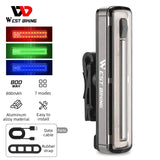 WEST BIKING Colorful Bicycle Tail Light Aluminum Alloy USB Rechargeable LED Light Bar Portable Helmet Rear Light Bike Accessorie