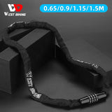 WEST BIKING Combination Bike Chain Lock 65-150cm Portable Anti-theft 4 Code Safety Bicycle Chain Lock MTB Road Bike Accessories