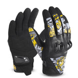 WEST BIKING Graffiti Motorcycle Gloves Anti Shock MTB Leather Gloves Full Finger Touch Screen Enduro Glove With Joint Protection