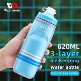 WEST BIKING Insulated Water Bottle Cycling Sport 620ML Portable MTB Road Bike Bottle Thermal Gym Fitness Running Soft Flask