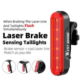 WEST BIKING Laser Bicycle Rear Light Brake Sensor Smart Taillights High Visibility Rechargeable LED Helmet Light Bike Accessorie
