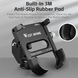 WEST BIKING MTB Phone Support Bike Stem Mount Mobile Phone Widely Adaptable Bracket Aluminum Alloy Adjustable Smartphone Stand