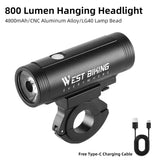 WEST BIKING Mini Ultralight Bicycle Headlights Rechargeable 4800mAh MTB Road Bike Front Light Portable Cycling LED Flashlight