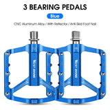 WEST BIKING Mountain Bike Reflective 3 Bearing Pedals Lightweight Aluminum Alloy Non-Slip Road Bike Flat Pedals For MTB BMX