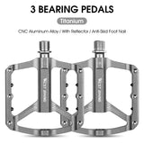 WEST BIKING Mountain Bike Reflective 3 Bearing Pedals Lightweight Aluminum Alloy Non-Slip Road Bike Flat Pedals For MTB BMX