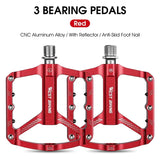 WEST BIKING Mountain Bike Reflective 3 Bearing Pedals Lightweight Aluminum Alloy Non-Slip Road Bike Flat Pedals For MTB BMX