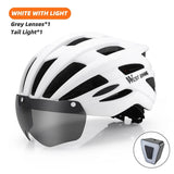 WEST BIKING Safety Men's Cycling Helmet Magnetic Goggles Lightweight Road Bike Female Helmet With LED Light MTB Equipment