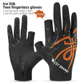WEST BIKING Summer Cycling Gloves Fingerless Touch Screen Ice Silk Cool Spider Pattern Driving Hiking Gloves Cooling Sport Gear