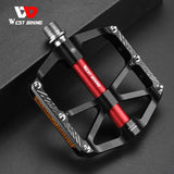 WEST BIKING Ultralight Bicycle Pedals Flat MTB Aluminum Pedals With Reflector Road Bike 3 Bearing Pedals Bike Accessories