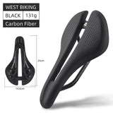 WEST BIKING Ultralight Carbon Fiber Speed Saddle Hollow Road Bike Seat Short Nose Racing Bike Saddle Triathlon Bike Accessories
