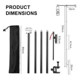WESTTUNE Camping Lamp Stand with Double Hooks Aluminum Alloy Foldable Lamp Pole Telescopic Outdoor Light Holder Lamp Hanger