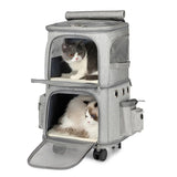 Wheeled Cat Carrier Prime Double Layer for 2 Cats Small Dogs Breathable Comfort Removable Rolling Wheels Trolley Cat Dog Travel