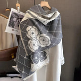 Winter Thick Cashmere Poncho Scarf Luxury Plaid Floral Print Pashmina Shawl Warm Wraps Travel Casual Blanket Bufanda Echarpe