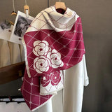 Winter Thick Cashmere Poncho Scarf Luxury Plaid Floral Print Pashmina Shawl Warm Wraps Travel Casual Blanket Bufanda Echarpe