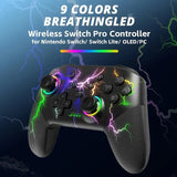 Wireless Controller For Nintendo Switch OLED Console Pro Gamepad with Rechargeable Battery Programmable Turbo Function RGB Light