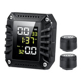 Wireless Motorcycle TPMS 2 External Sensors Motorbike Tire Pressure Monitoring Tyre Temperature Alarm System with Time Display