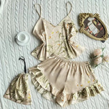 Women Pajamas Sleepwear Pajama Set Camisole Shorts Nightclothes Black Green Champagne M L XL Summer Smooth Soft