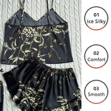 Women Pajamas Sleepwear Pajama Set Camisole Shorts Nightclothes Black Green Champagne M L XL Summer Smooth Soft