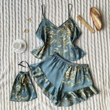 Women Pajamas Sleepwear Pajama Set Camisole Shorts Nightclothes Black Green Champagne M L XL Summer Smooth Soft