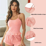 Women Sleepwear Shorts Set Pajamas O-Neck Top And Shorts For Women Pajamas Set Sweet Sexy Sleeveless Suspender Homewear