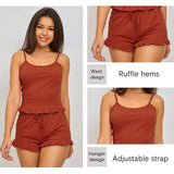 Women Sleepwear Shorts Set Pajamas O-Neck Top And Shorts For Women Pajamas Set Sweet Sexy Sleeveless Suspender Homewear