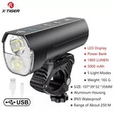 X-TIGER Bike Light USB Rechargeable 5000mAH Battery 1800 Lumens Handlebar Front Lamp Cycling Flashlight Safety Powerful Lights