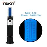 Yieryi 0-32% Brix Sugar Concentration Refractometer 1.000-1.120 Dual Scale-Specific Gravity Beer Wort Wine Brewing Meter Tester